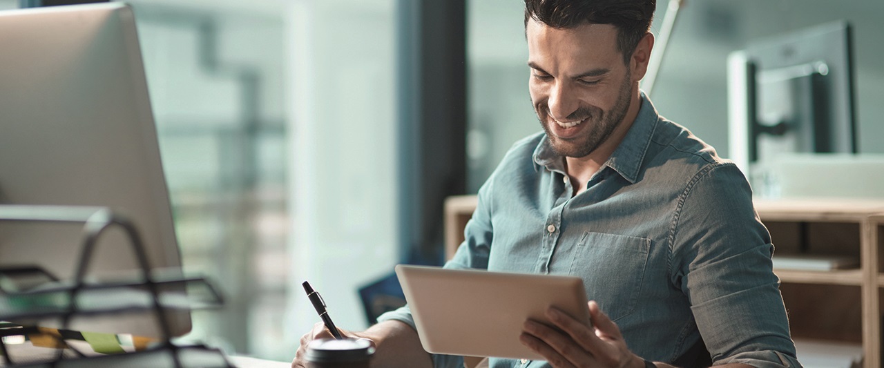 man with tablet